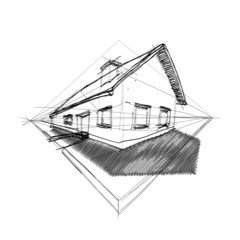 family house in perspective 3d - outline illustration