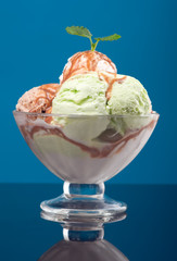 ice cream in a glass vase.