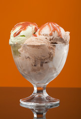 ice cream in a glass vase.