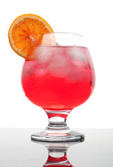 red coctail drink with ice cubs