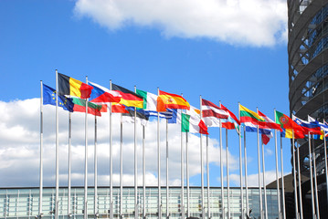 Fototapeta premium Europarliament. Flags of the countries of the European Union