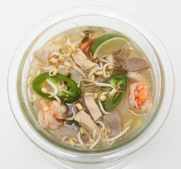 Close Up Of Vietnamese Pho Noodles On White Background