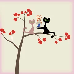 Cercles muraux Oiseaux en cages Carte d& 39 amour avec des chats