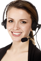 Beautiful customer service operator woman with headset