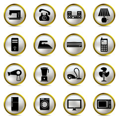 Electrical appliances gold icons set