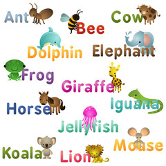 A-Z english, animals, colorful letters, names part 1