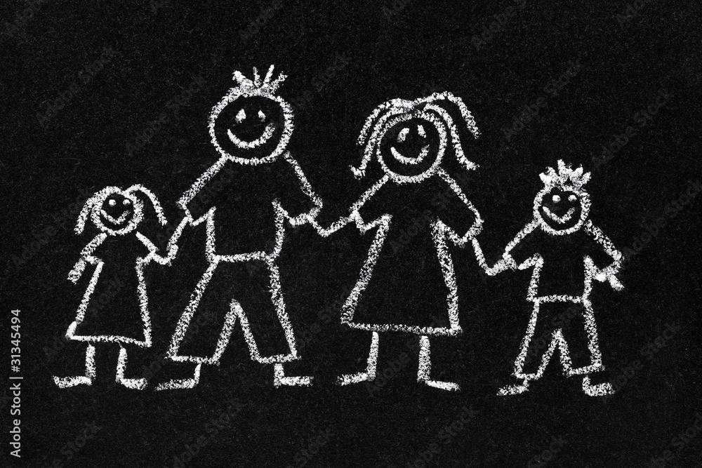 Wall mural chalk drawing of a family