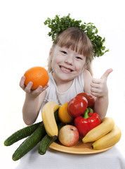 Fototapeta na wymiar Vegetables and fruit it are a healthy food of children.