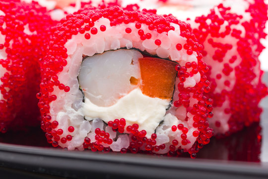 sushi with red caviar..