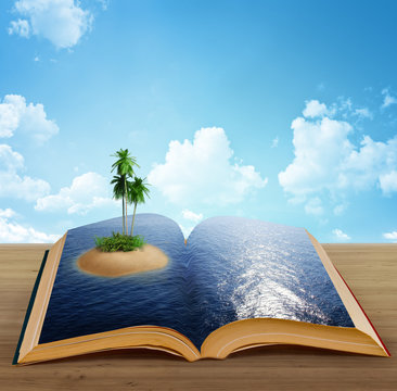 magic book with a island