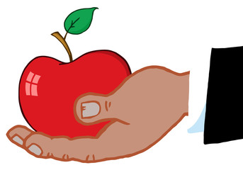 African American Business Hand Holding Red Apple