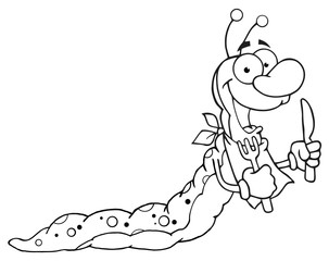 Outlined Happy Caterpillar Mascot Cartoon Character