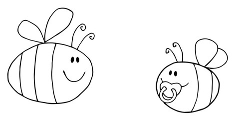 Mother Bee Flying With Baby Bee Cartoon Characters