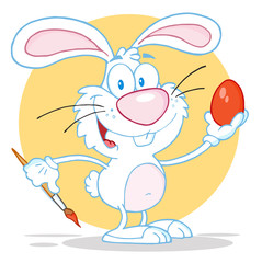 Happy White Rabbit Painting Easter Egg