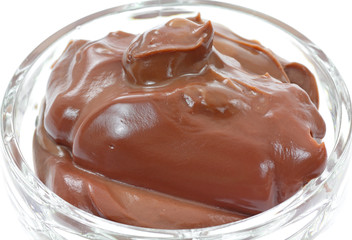 Close view of creamy chocolate pudding