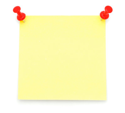 Blank Yellow Post-it Note with Red Push Pins