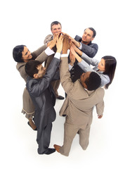 Unity - Top view of business people with their hands
