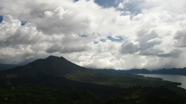 Time lapse clouds over volcano Mount Batur, Bali, Indonesia