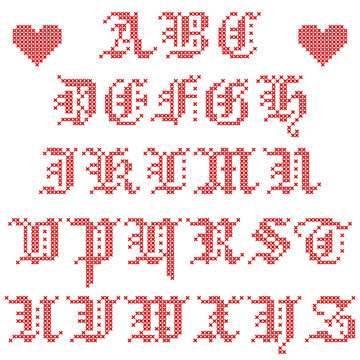 Set Of Alphabetic Characters Stitch Red/White