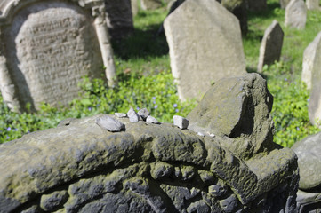 Fototapeta na wymiar Gravestones in the Jewish Cemetery in Prague Czech Republic