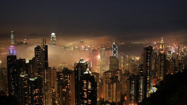 Time lapse Hong Kong skyline at sunset