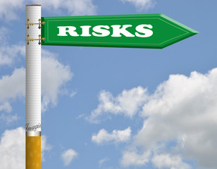 Risks cigarette road sign
