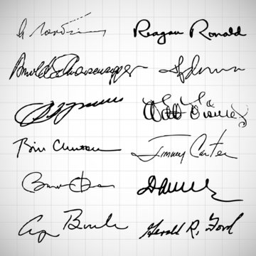 set of different signatures on white background