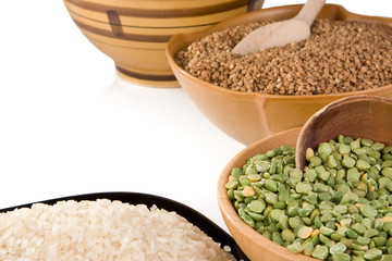 rice, buckwheat and pea in plate