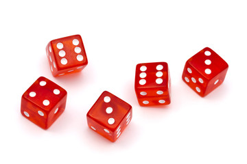 Red dice isolated on white background