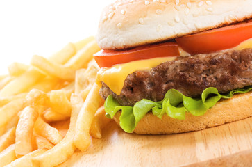 hamburger with fries