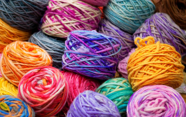 Background of colorful wool skeins