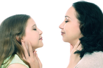 Mother and daughter funny portrait.