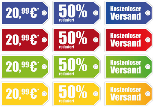 Preisschilder blau rot gr&uuml;n gelb