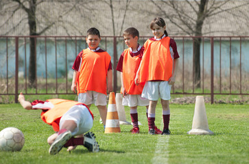 Children play on the soccer field