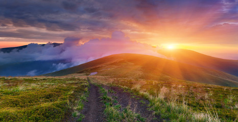 Colorful summer landscape in the mountains. Sunset