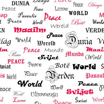 Peace . Seamless wallpaper with the word peace in different lang