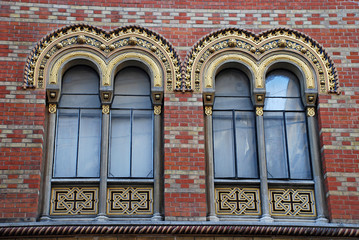Ornate windows of Greek orthodox church, Vienna, Austria