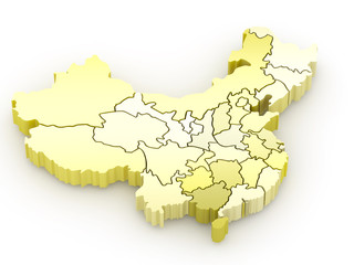 Three-dimensional map of China. 3d