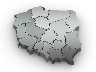 Obraz premium Three-dimensional map of Poland. 3d