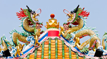 Twin statue of dragons on the roof