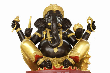 ganesh with four hands in black stucco isolated white background