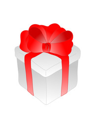 present box with red ribbon bow. Vector illustration