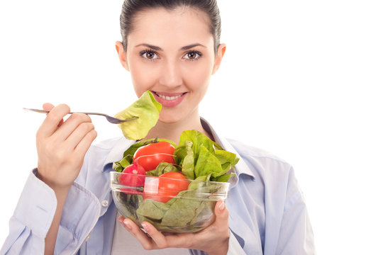smiling woman with salad