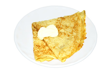 one pancake with a sour cream on a plate