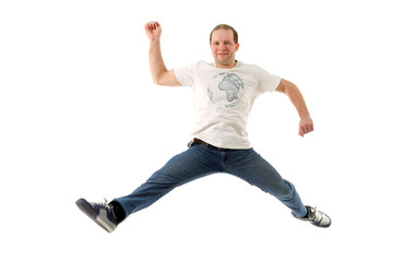 jumping young man isolated on white