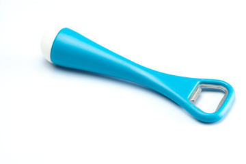 Blue opener for bottles isolated on white