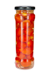 Fototapeta na wymiar tomatoes canned in glass jars