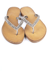 Flip Flops with Leather Soles Isolated on White