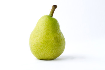 Green pear on white