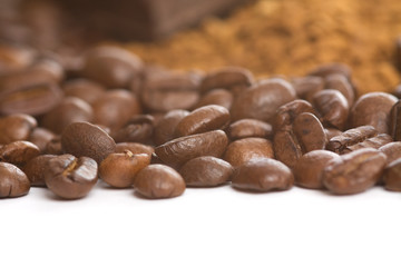 Coffee beans and instant coffee